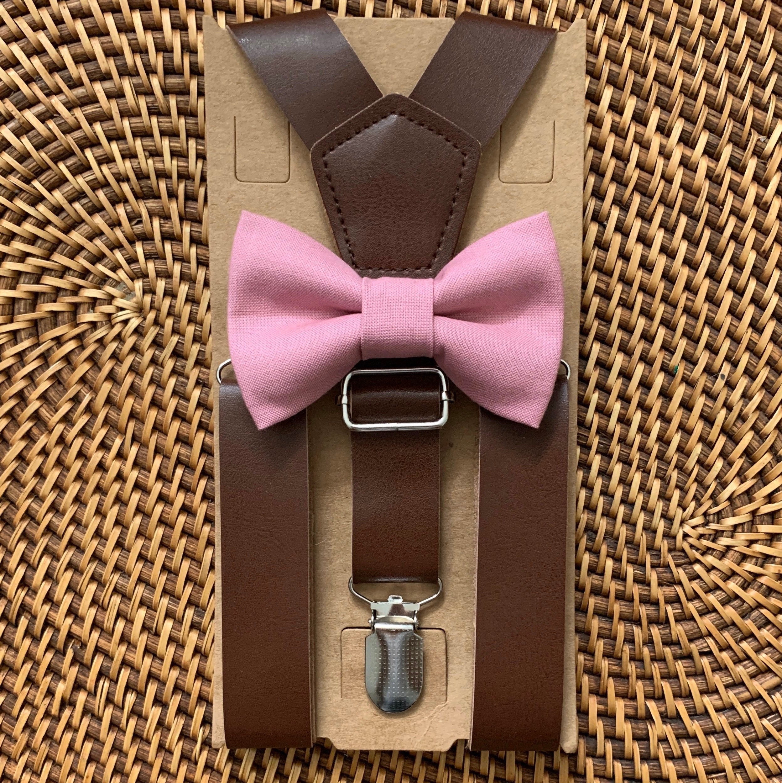 dusty pink bow tie and suspenders