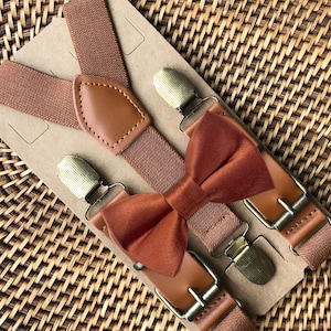 Terracotta Bow Tie and Suspenders, Ring Bearer Outfit Groomsmen Wedding Accessories