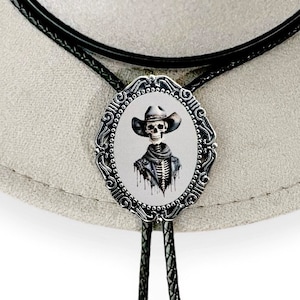 Skull Cowboy Bolo Tie, Skeleton Country Western Cowboy Tie, Western String Tie, Cowboy Necktie Bolo Tie Wedding, Bola Tie Mens Bolo Tie