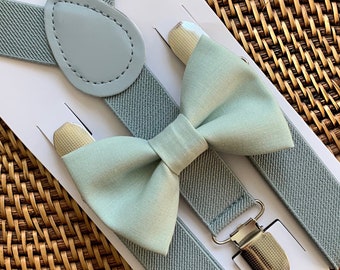 Sage Green Bow Tie & Grey Suspenders, Easter Bow Tie, Wedding,Green Bow Tie, Ring Bearer Outfit, Bow Ties, Bow Ties for Men, Boys, Groomsmen