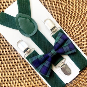 Gravata borboleta xadrez tartan e suspensórios de couro vegano, traje de inverno para o Natal, gravata borboleta para meninos no Natal, gravata borboleta para bebês, crianças pequenas, cães, homens