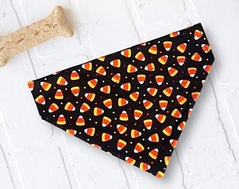 Halloween Dog Bandana, Candy Corn Fall Pet Scarf, Spooky Puppy Collar Slide