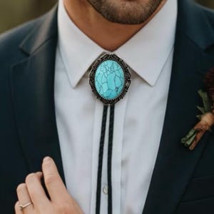 Turquoise strik: cowboy western leren koord, agaatsteen