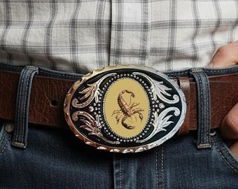 Scorpion Belt Buckle, Custom Western Cowboy Anniversary Gift, Country Wedding Groomsmen Accessory