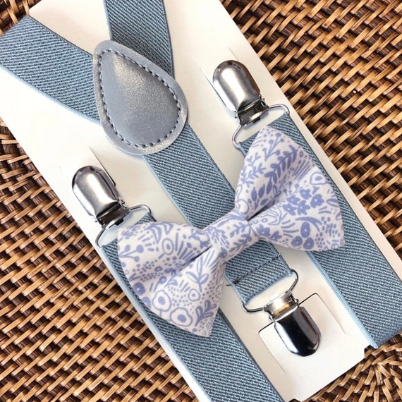 Lavender Bow Tie & Grey Suspenders, Purple Bow Tie, Ring Bearer Outfit, Spring Wedding, Floral Bow Tie, Mens Bow Tie, Groomsmen