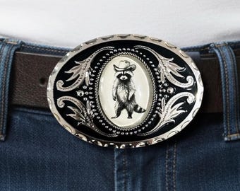 Belt Buckle Cowboy Accessory with Raccoon, Western Belt Buckle for Western Fashion, Custom Belt Buckle Gifts for Him Anniversary Gift