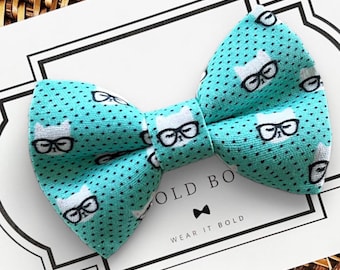 Nerd Cat Bow Tie, Glasses Print, Pet Collar Accessory