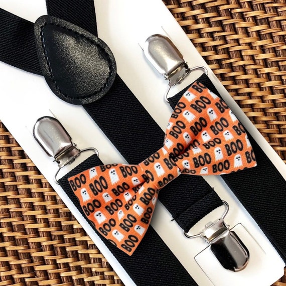 Halloween Ghost Bow Tie and Suspenders- Halloween Party, Mens Bow Tie, Toddler Bow Tie, Halloween Costume
