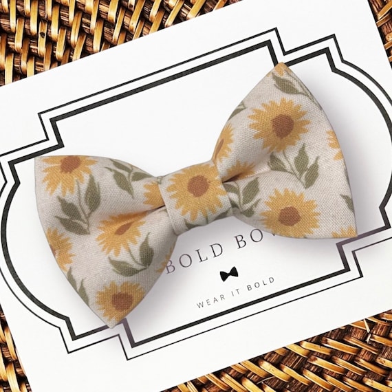 Floral Sunflower Dog Bow Tie or Cat Bow Tie, Dog Bowtie for Dog Collar, Dog Bow Ties, Wedding, Dog Bow, Puppy Bow Tie, Kitten Bow Tie