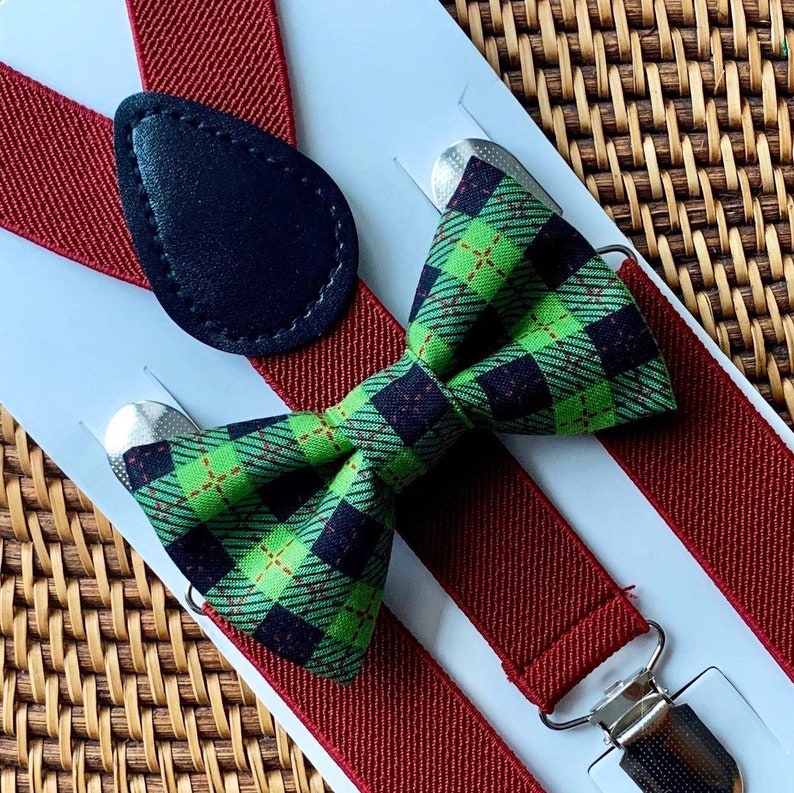 Green Christmas Bow Tie Green Plaid Bow Tie Burgundy Etsy