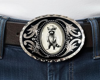 Belt Buckle Cowboy Accessory with Raccoon, Western Belt Buckle for Western Fashion, Custom Belt Buckle Gifts for Him Anniversary Gift