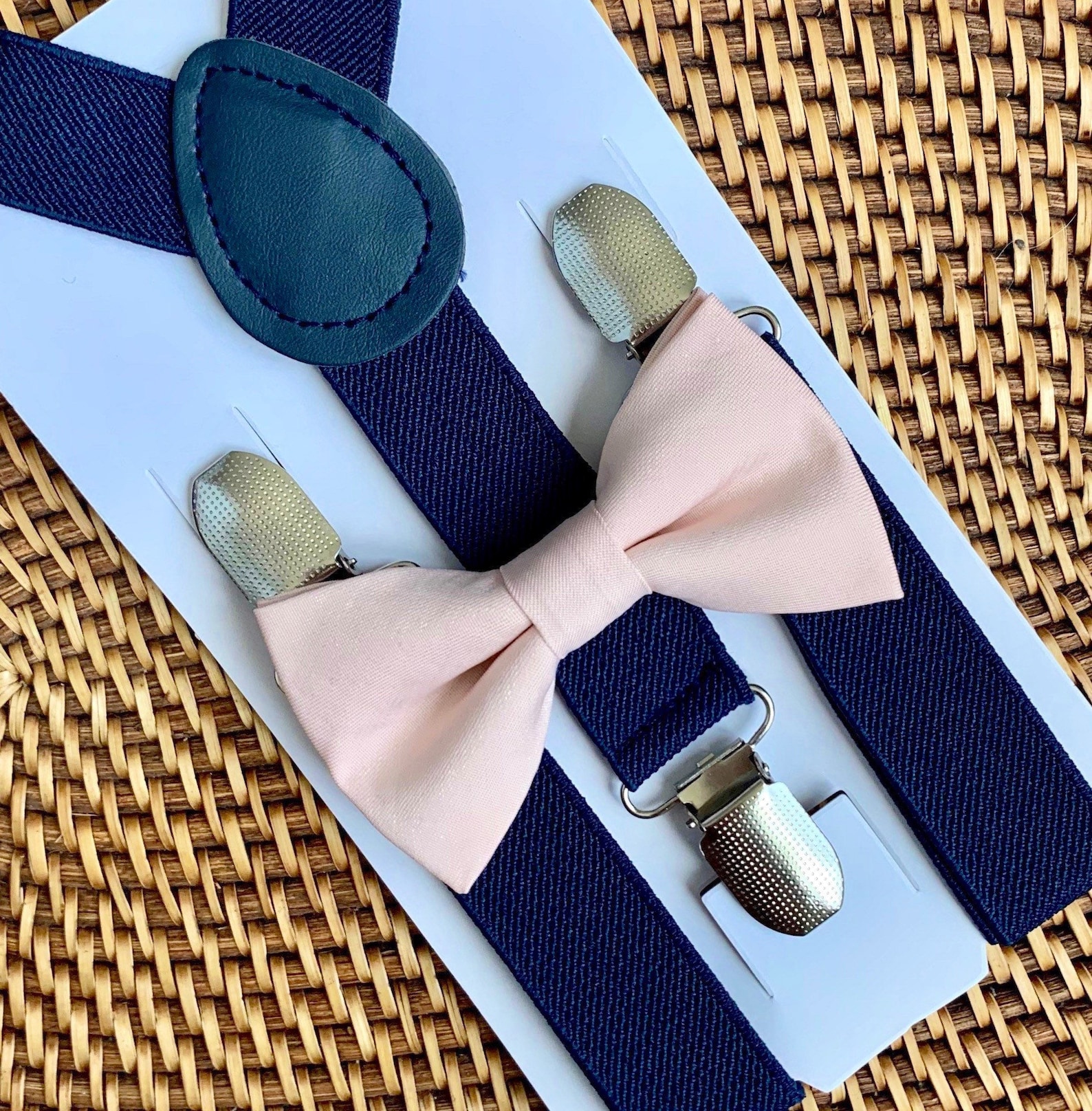 Blush Bow Tie & Navy Blue Suspenders Pink Bow Tie Blush Pink Etsy