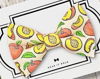 Peaches Dog Bow Tie / Cat Bowtie Fruit Print Pet Collar Accessory Gift
