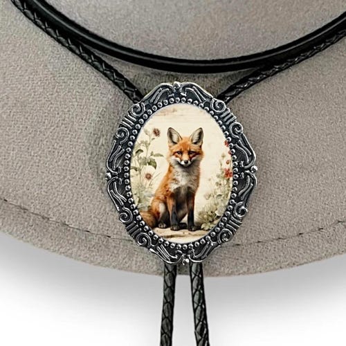 Fox Bolo Tie - Gifts for Him Indian Leather Western Wedding Necktie Mens Necklace Bola with Cabochon Rodeo Bolo Ties