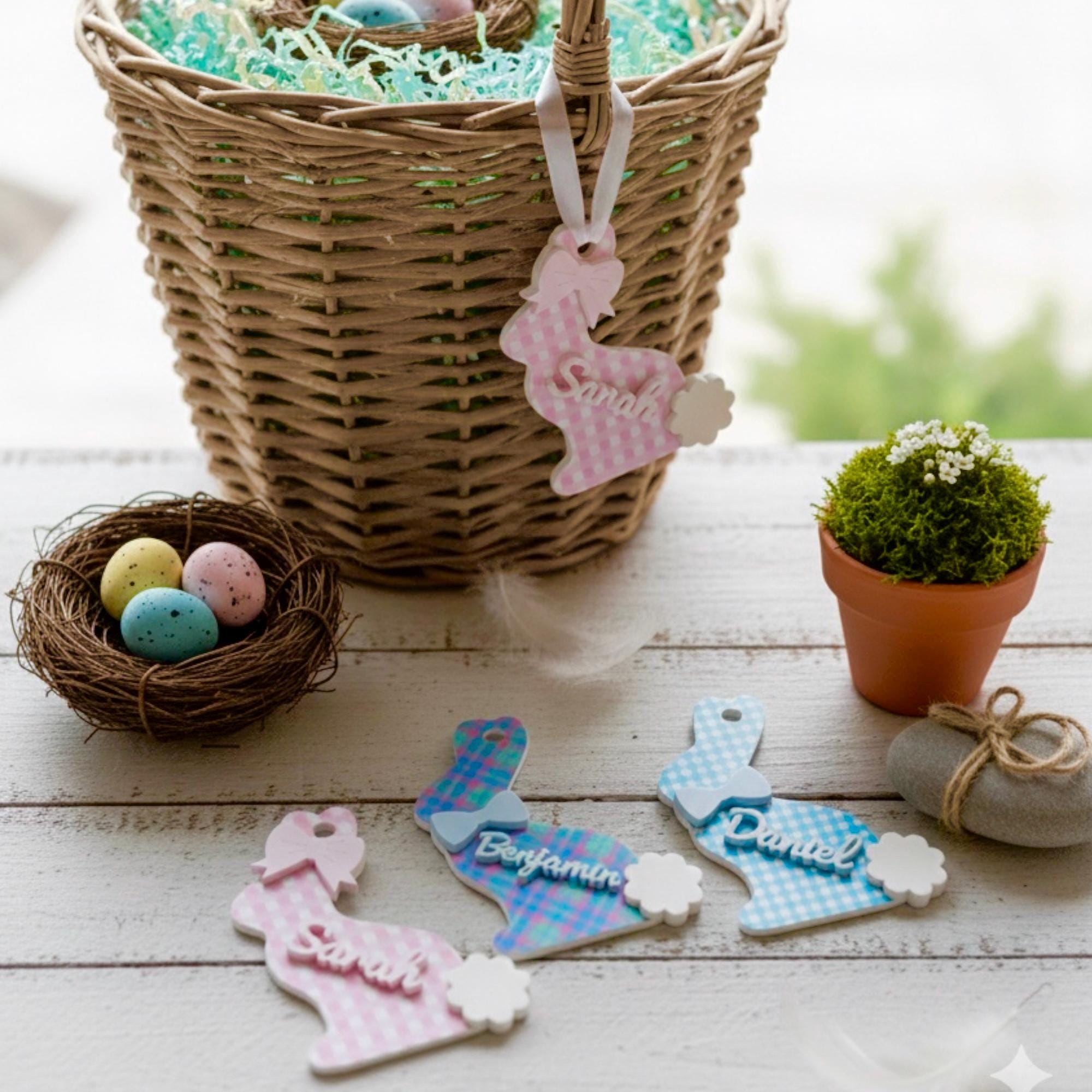 🐰Set of 3 Personalized Easter Basket Tag, Acrylic Bunny Name Tag, Easter Tags