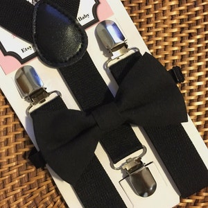 Bow Tie & Suspenders, Black Bow Tie, Black Suspenders, Baby Bow Tie, Ring Bearer Outfit, Mens Bow Ties, Suspenders, Wedding Suspenders