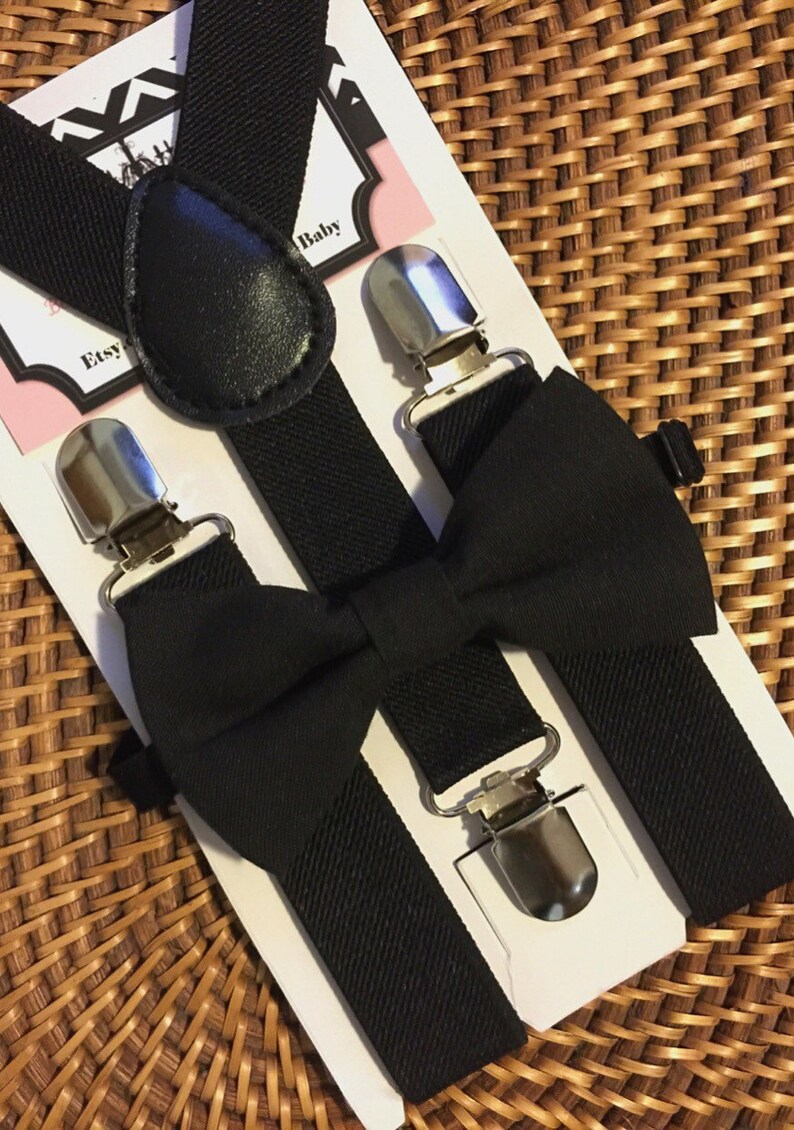 mens black bow tie and suspenders