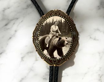Bolo Tie for Men or Women Vintage, Funny Cowboy Western Jewelry with Bear, Mexican Rodeo Gifts for Men and Women, Gift for Him or Her