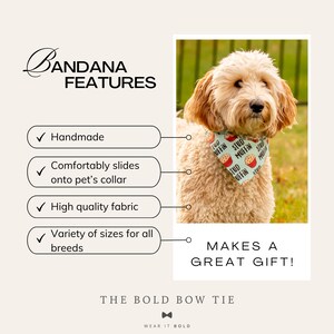 May include: A light brown dog wearing a blue bandana with a white cupcake and the text "Stud Muffin" repeated on it. The bandana is tied around the dog's neck. The dog is standing on green grass. The text "Makes a Great Gift!" is written below the dog. The text "The Bold Bow Tie" is written below the image. The text "Wear It Bold" is written below the text "The Bold Bow Tie".