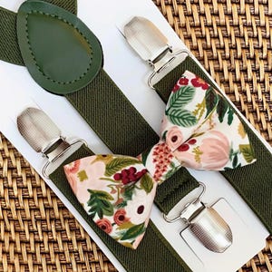 Floral Bowtie and Olive Suspenders, in Rifle Paper Co. Fabric, for Men Boys and Toddlers