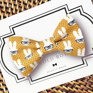 Bunny Rabbit Easter Dog Bow Tie, Yellow Pet Bowtie with Glasses