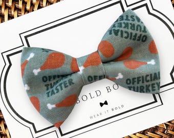 Thanksgiving Dog Bow Tie, Cat Bowtie with Turkeys, Official Turkey Taster