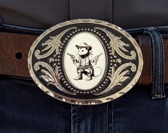 Belt Buckle Cowboy Accessory with Opossum, Western Belt Buckle for Western Fashion, Custom Belt Buckle Gifts for Him Anniversary Gift