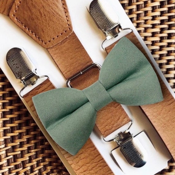 Eucalyptus Bow Tie & Suspenders, Sage Green Tie, Dusty Sage Ring Bearer Outfit, Gift, Compliments Eucalyptus Azazie, Agave Bowtie Wedding