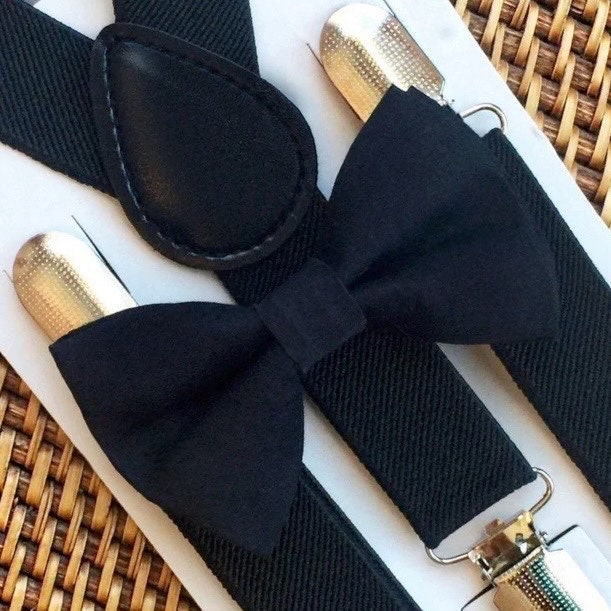 Black Suspenders & Charcoal Bow Tie - Baby to Adult Sizes