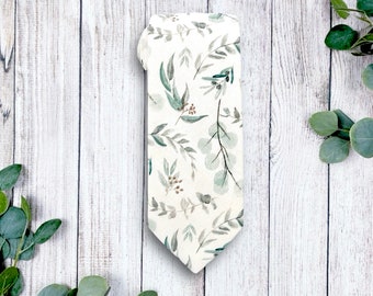 Floral Sage Green Tie, Floral Men’s Necktie for Weddings, Sage Tie for Groomsmen Ties