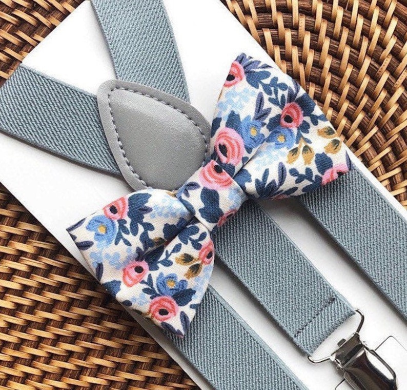 Bow Tie & Suspenders Wedding Bow Ties Floral Bow Tie Grey Etsy