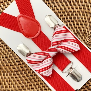 Christmas Bow Tie, Red Suspenders, Bow Ties for Men, Baby Boys Bow Tie, Toddler Bow Tie, First Christmas Outfit, 1st Christmas Outfit