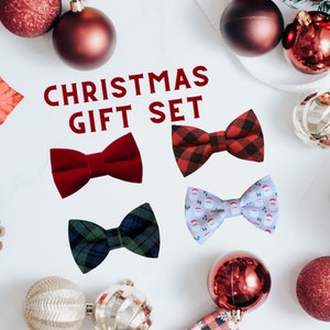 Christmas Dog Bow Tie or Cat Bow Tie Gift Set, Dog Mom Gift, Dog Owner Gift, Cat Bow Ties, Christmas Gift, Dog Bowties, Santa Bow Tie