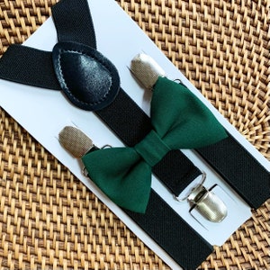 Green Bow Tie & Suspenders, Dark Green, Juniper, Forest Green, Ring Bearer Outfit, Bow Ties for Men, Rustic Wedding, Groomsmen Suspenders