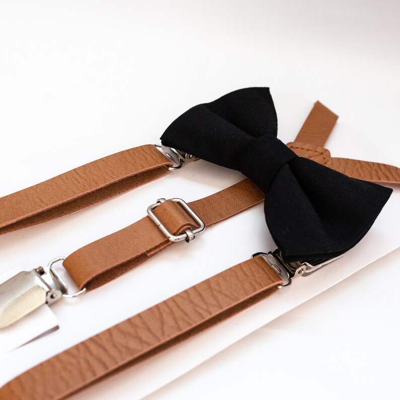 Black Bow Tie & Leather Suspenders Baby Bow Tie Toddler Bow Etsy