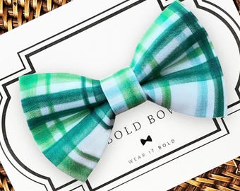 St Patricks Day Dog Bow Tie, Plaid Green Irish Pet Collar Accessory