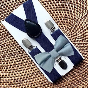 Dusty Blue Bow Tie & Navy Blue Suspenders Beach Wedding Ring - Etsy