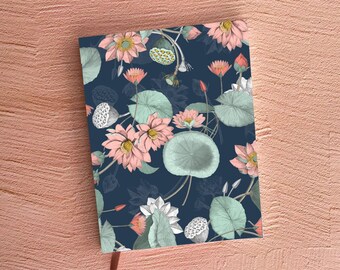 Glue-Bound Notebook - Vintage Navy Floral - Journal - Vintage Diary - Sketchbook - Perfect Binding