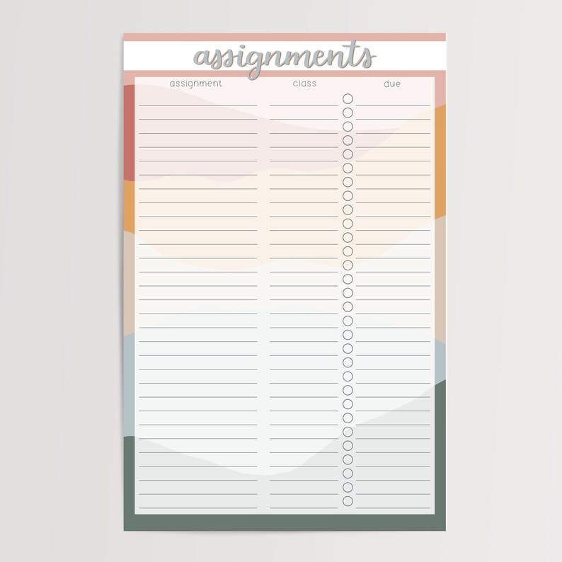 Assignment Notepad Time Management Weekly School Notepad Etsy