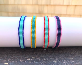 Colorblock Beaded Loom Bracelet Navy Blue Royal Blue Yellow Turquoise Gift for Her Silver Clasp Stackable Rainbow Bracelet