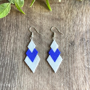 Hand Sewn Seed Beaded Drop Earrings: Royal Blue Miyuki Delica