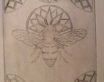 Bumble Bee Copper Etching with Geometric Shapes