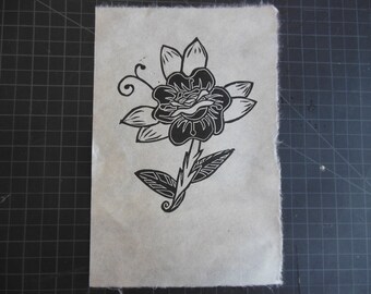 Black Traditional Sailor Jerry Tattoo Style Rose Print