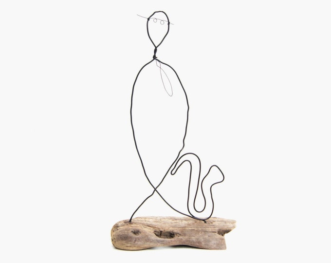 Wire Sculpture, Musician Driftwood Sculpture. Saxophone and Figure Wire