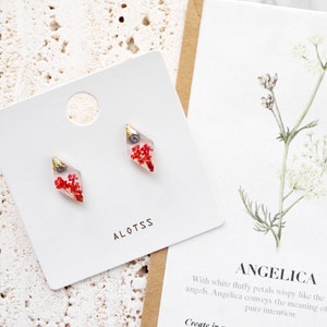 Einzigartige Gepresste Blume Ohrringe Ohrstecker Gold Geometrische Ohrringe Geburt Blume Ohrringe Diamant Form Schmuck Geschenke für Pflanzenliebhaber Jahrestag