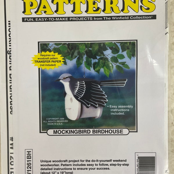 Mockingbird Birdhouse Paper Pattern, Woodcraft Pattern, Winfield Collection, W1261BH, Easy 2 Make, Full Size Pattern, Birdhouse, Mockingbird