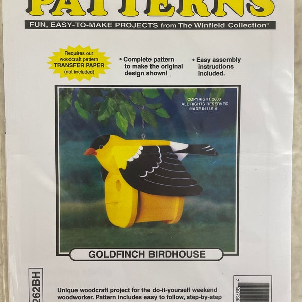 Goldfinch Birdhouse Paper Pattern, Woodcraft Pattern, Winfield Collection, W1262BH, Easy 2 Make, Full Size Pattern, Birdhouse, Goldfinch