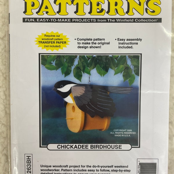 Chickadee Birdhouse Paper Pattern, Woodcraft Pattern, Winfield Collection, W1263BH, Easy 2 Make, Full Size Pattern, Birdhouse, Chickadee