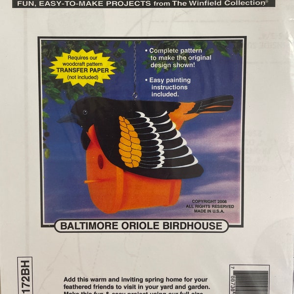 Baltimore Oriole Birdhouse Paper Pattern, Woodcraft Pattern, Winfield Collection, W1172BH, Easy 2 Make, Full Size Pattern, Birdhouse, Oriole