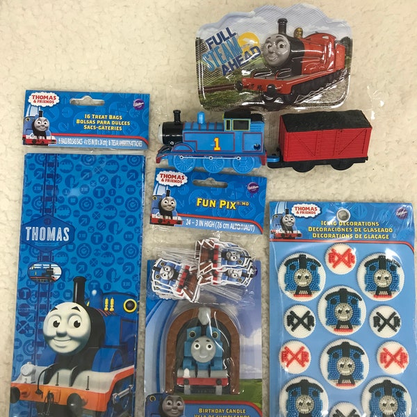 Buyer's choice, New Thomas the Train party items, icing decorations, treat bags, candle, Fun Pix, Thomas the Train and Coal Car cake topper